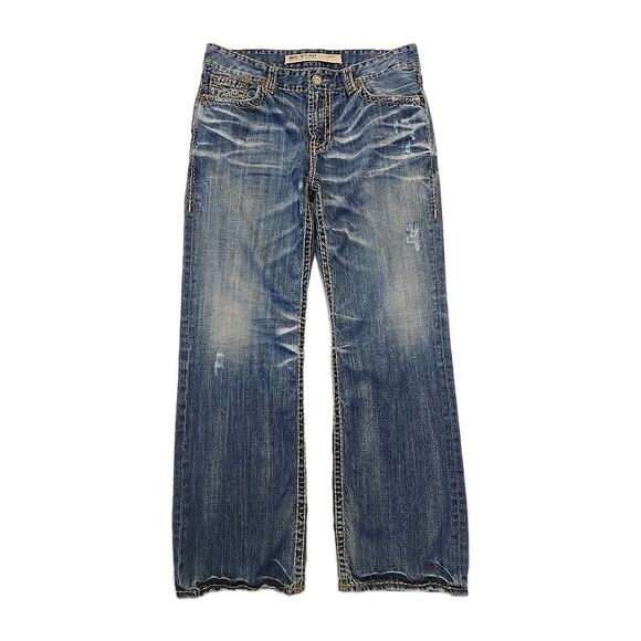 Big Star Mens Pioneer Boot Cut Jeans Size 36R Western Thick Stitch Distressed - Picture 1 of 12